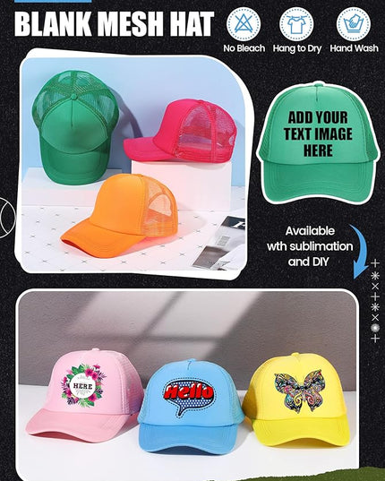 10 Pcs Sublimation Blank Trucker Hats Bulk Mesh Baseball Cap Polyester Mesh Trucker Hat for Men and Women