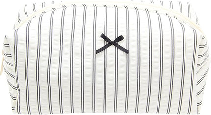 PAZIMIIK Cozy Makeup Bag Small Aesthetic Travel Zipper Cosmetic Pouch for Women Make Up Beauty Accessories Brushes, Stripe Black