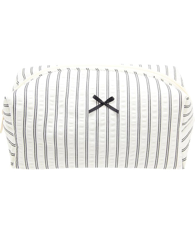 PAZIMIIK Cozy Makeup Bag Small Aesthetic Travel Zipper Cosmetic Pouch for Women Make Up Beauty Accessories Brushes, Stripe Black