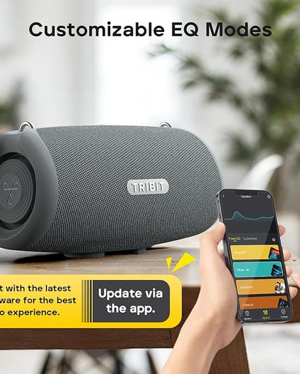 Tribit Portable Bluetooth Speaker StormBox Lava, 80W Loud Wireless Speaker, 24H Playtime, IP67 Waterproof, BT5.4, Custom EQ, XBass, Built-in Mic, TWS Pairing for Camping/Beach/Travel/Outdoor (Gray)