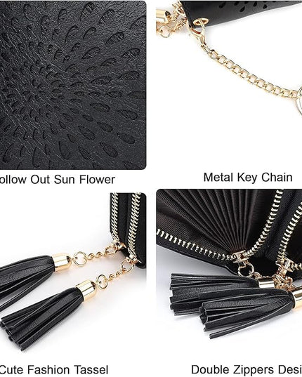 APHISON RFID Credit Card Holder Zipper Card Case Keychain Small Wallet for Women 1942-2 BLACK