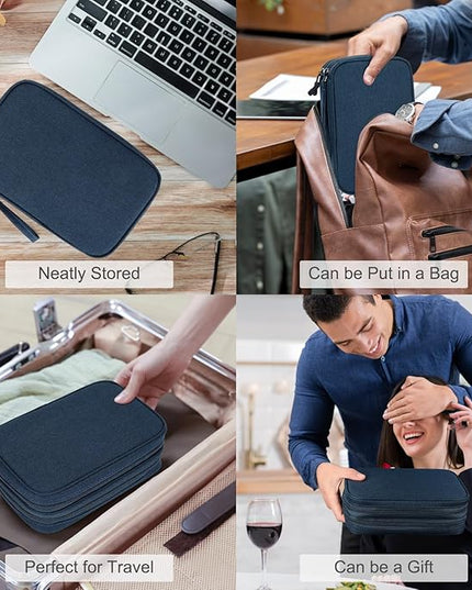 FYY Electronic Organizer, Large Travel Cable Organizer Bag Pouch Electronic Accessories Carry Case Portable Waterproof Double Layers All-in-One Storage Bag for Cable, Cord, Charger, Phone, Navy