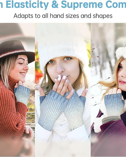 MCTi Winter Gloves for Women, Fingerless Mittens Knitted, Typing Gloves with Long Wrist Cuff, Warm for Cold Weather