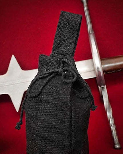 Mythrojan Drawstring Belt Pouch Renaissance Costume Accessories Jewelry Pouch Medieval Canvas Purse Viking Coin Waist Bag for LARP, Festivals, Renfaire, Reenactments - Black, 8" x 6.5"