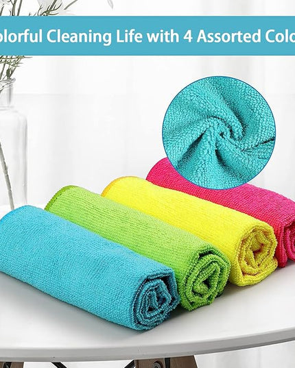 HOMEXCEL Microfiber Cleaning Cloth, 8 Pack Cleaning Rags, Cleaning Towels with 4 Color Assorted, 11.5"X11.5"(Green/Blue/Yellow/Pink)