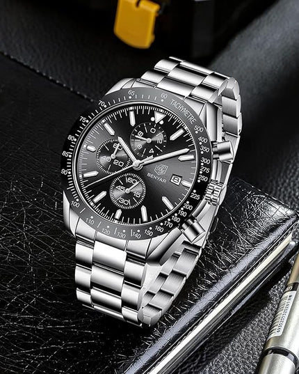 BY BENYAR Watch for Men Analog Quartz Chronograph Waterproof Luminous Designer Mens Wrist Watches Business Work Sport Casual Dress Watch with Silicone Strap Elegant Gifts for Men