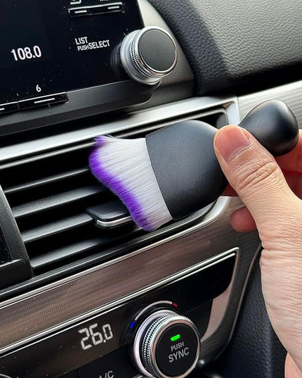 Car Detailing Brush, Soft Bristle Cleaning Brush, Scratch-Free Auto Duster Tool for Dashboard, Air Vents, Leather & Interior Cleaning (Black&Purple with Cap)