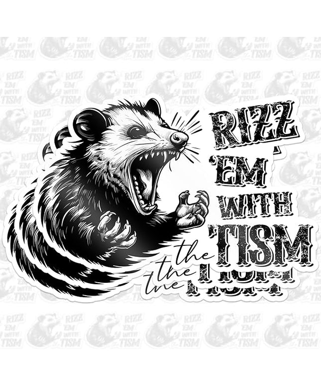 3 Pack Rizz ’Em with The Tism Sticker 2" – Funny Angry Possum Meme Decal – Dark Humor Opossum Sarcastic ADHD Autism Humor Waterproof Vinyl for Laptop Water Bottle Car Gift