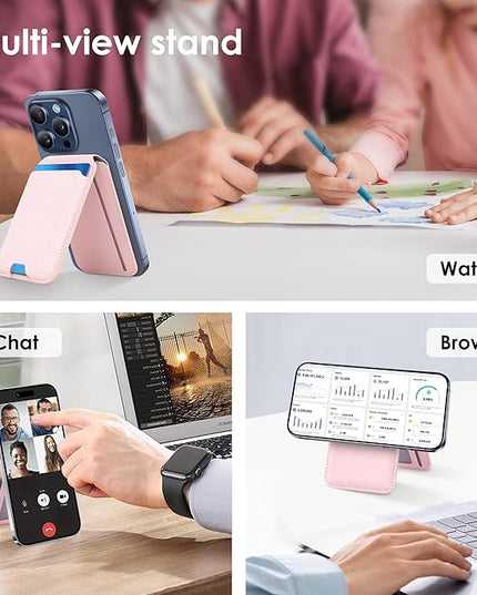 CreaDream Magnetic Wallet, Magnetic Card Wallet Holder with RFID for iPhones, Adjustable Stand with 5 Card Holder for iPhone 17/16/15/14/13/12 Series, Not for iPhone Mini, Sparkle Pink