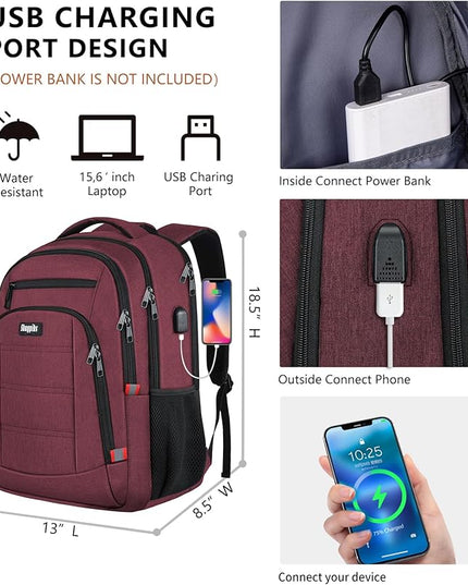 Backpack for Women Men, Travel School Backpacks for Teen Boys, Bookbag with USB Charging Port, Anti Theft College Backpack Fits 15.6 Inch Laptop, Casual Work Business Back Pack, Red