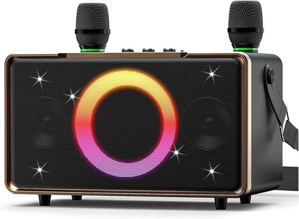GFEEN Party Bluetooth Speaker: 100W Peak Loud! Deep Bass, 15H Playtime, Large Wireless Speakers, Powerful Sound, Light Show, Fast Charging for Outdoor, Backyard, House(Gold with 2Mic)