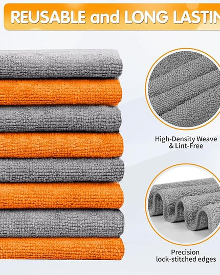 FIXSMITH Microfiber Cleaning Cloth -Pack of 24, Highly Absorbent Cleaning Rags(Grey&Orange), 16"X12" All Purpose Cleaning Towels for Housekeeping, Kitchen, Car, Reusable Microfiber Towels
