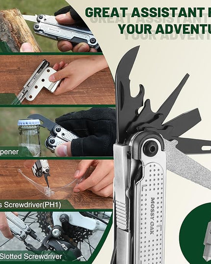 MOSSY OAK Multitool, 20-in-1 Stainless Steel Multi Tool Pliers, Self-locking Pliers with Sheath-Perfect for Outdoor, Survival, Camping, Hiking