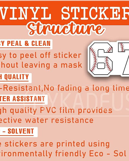 (3 Pcs) Baseball 67 Six Seven Funny Gen Alpha Meme Stickers – 67 Gifts for Coaches, Players, Waterproof Vinyl Decals for Water Bottle, Tumbler, Laptop, Phone Case, 3" x 2"