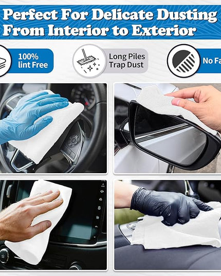 FIXSMITH Microfiber Cleaning Cloth, Shop Towels Bulk, 24 Pack White Microfiber Towels for Cars, All-Purpose Absorbent Cleaning Rags, Dust Cloth for Automotive, Mechanic, Garage, Bar, 12 x 11 inch