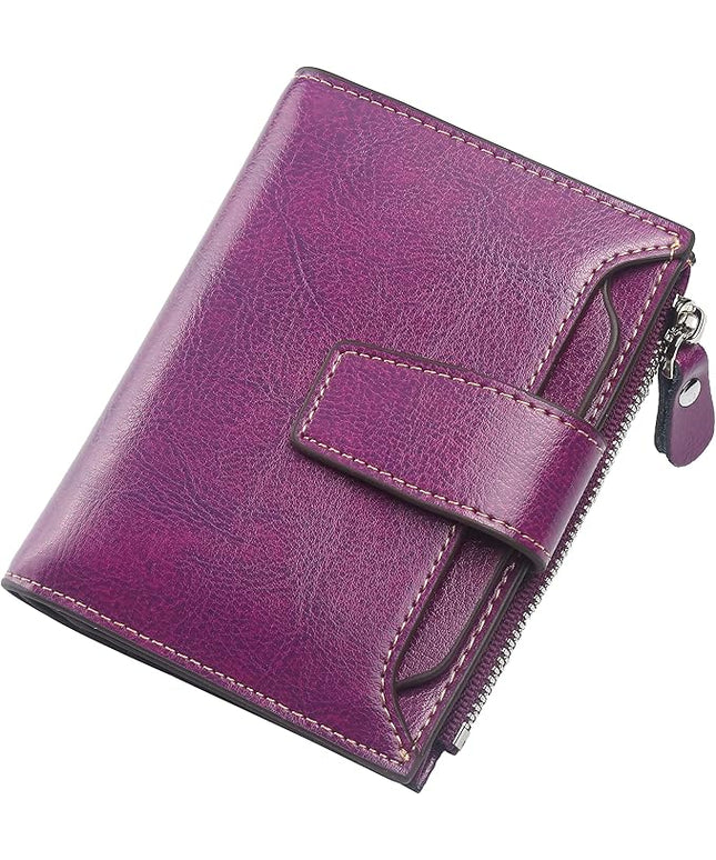 Lavemi Small Compact Women Wallet RFID Blocking Genuine Leather Bifold Purse with ID Windows