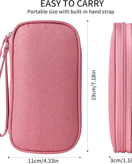 Pink Universal Cable Organizer - Electronics Accessories Bag for Charger, Phone, Memory Card & Travel Gadgets