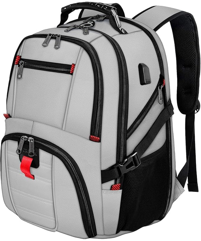 YOREPEK Travel Backpack, Extra Large 50L Laptop Backpacks for Men Women, Water Resistant College Backpack Airline Approved Business Work Bag with USB Charging Port Fits 17 Inch Computers, Light Grey