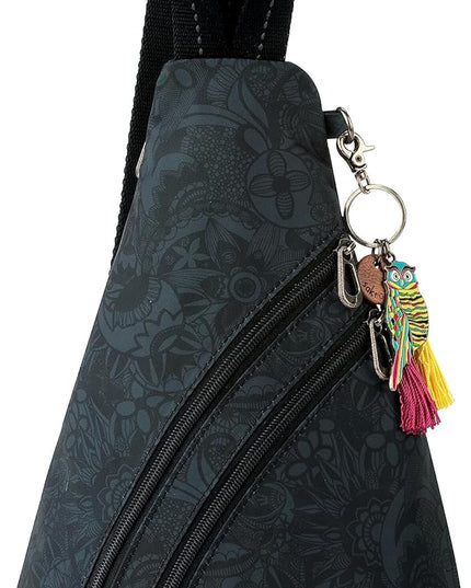Sakroots On The Go Sling Bag for Women in Eco-Twill, Large Convertible Crossbody Backpack With Main Zipper Closer, Made From Recycled Materials - Black Tonal Spirit Desert