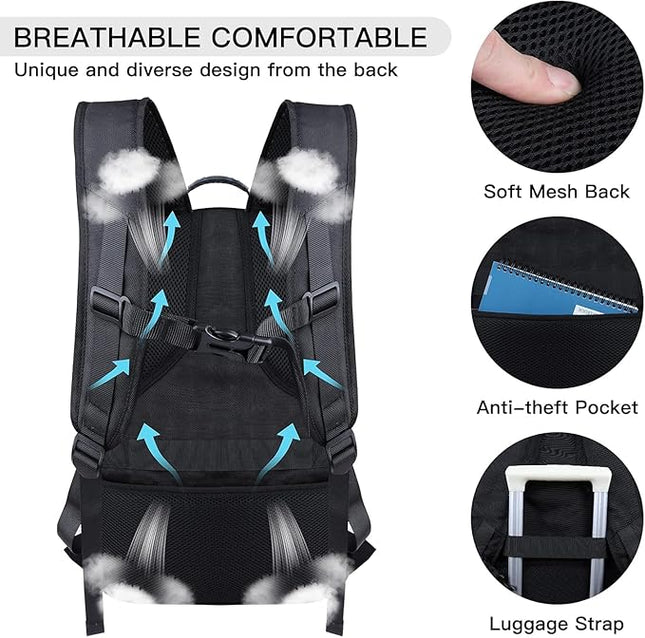 Extra Large Travel Laptop Backpack, 17.3 Inch Carry on Backpack for Men Women with USB Port, Big Anti Theft Water Resistant College Bussiness TSA Airline Approved Work Computer Backpack, Black