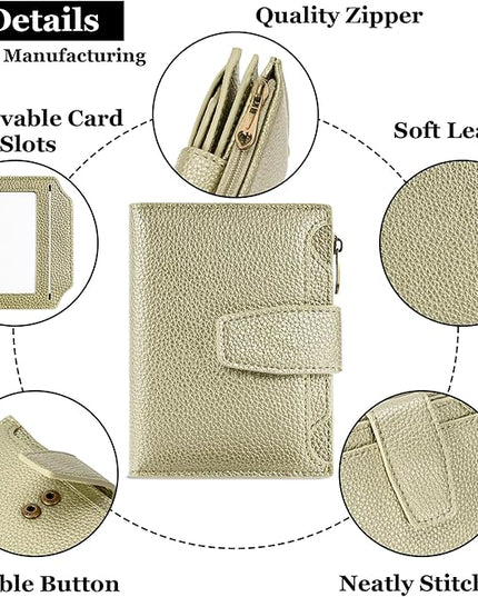 Airkit Small Wallet Women RFID Blocking Soft Leather Bifold Compact Card Holder Wallet for Women with Zipper Coin Pocket 4 ID Window