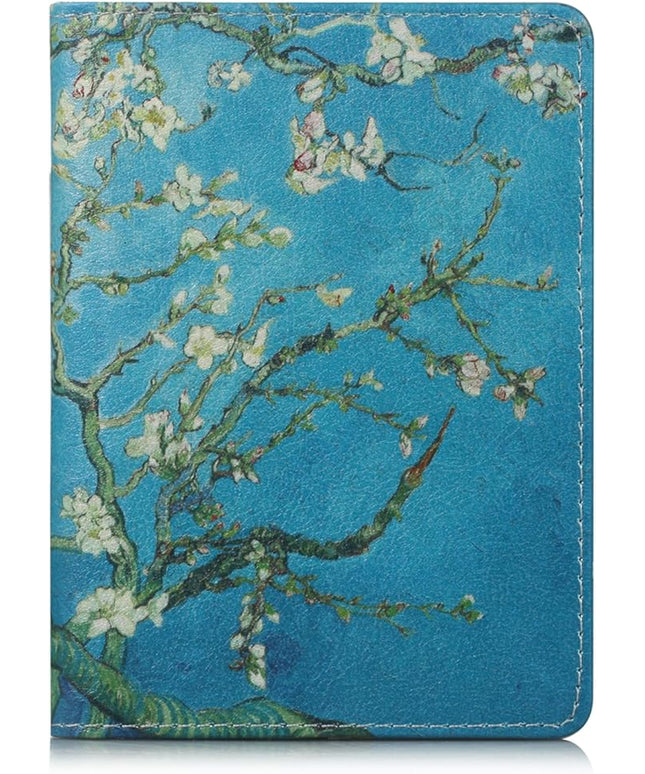 Passport Holder, Slim Travel Wallet RFID Blocking Card Case Passport Cover Protector Travel Essentials with Credit Card Slots Pockets for Women/Men, Almond Blossom Tree