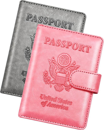 Herain Passport Holder for Travel Cruise Essentials, 2 Pcs Passport Cover Wallet Case Travel Gifts Women Men Family, RFID Passports Book Card Holders Travels Accessories Must Haves