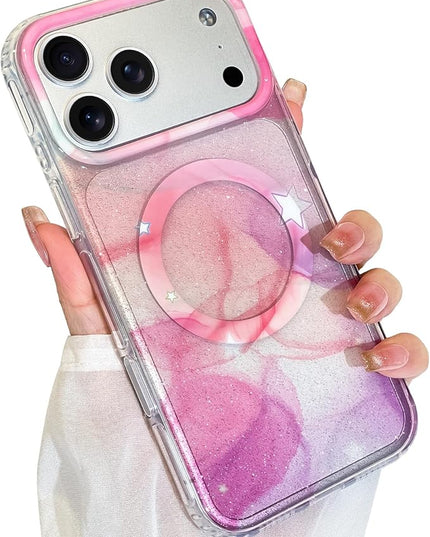 Cute Case for iPhone 17 Pro Case for Women Girls [Compatible with Magsafe] Aesthetic Girly Trendy Glitter Sparkly Bling Magnetic Protective Phone Cover, Pink