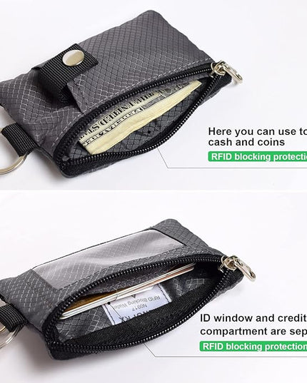 Minimalist RFID Blocking Small Wallet with ID Window,WaterResistant Zip Id Case Wallet with Lanyard Keychain for Cards,Cash,Travel,Women,Men