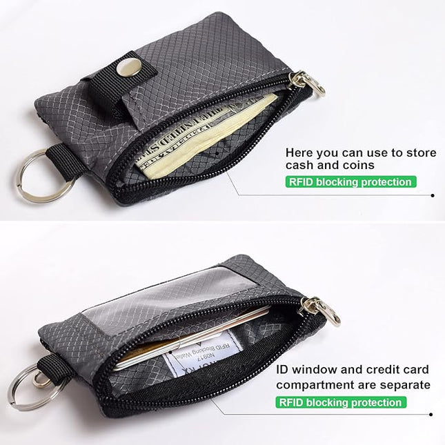 Minimalist RFID Blocking Small Wallet with ID Window,WaterResistant Zip Id Case Wallet with Lanyard Keychain for Cards,Cash,Travel,Women,Men