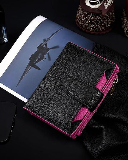 Airkit Small Wallet Women RFID Blocking Soft Leather Bifold Compact Card Holder Wallet for Women with Zipper Coin Pocket 4 ID Window
