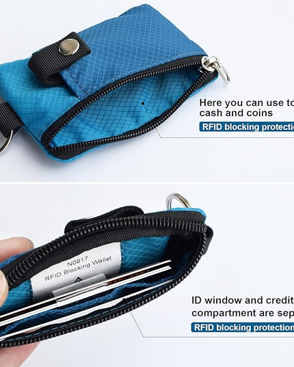 Minimalist RFID Blocking Small Wallet with ID Window,WaterResistant Zip Id Case Wallet with Lanyard Keychain for Cards,Cash,Travel,Women,Men