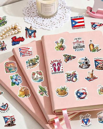 Puerto Rico Stickers for Adults- 50 Pcs Puerto Rico Travel Souvenirs Water Bottle Stickers, Flag Landmark Waterproof Scrapbook Decals, Vinyl Sticker for Laptop Journaling Guitar