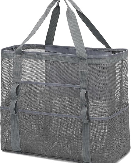 Mesh Beach Bag, Large Beach Tote with Zipper Pocket, Toys Pool Bag for Family Travel Vacation Cruise Essentials