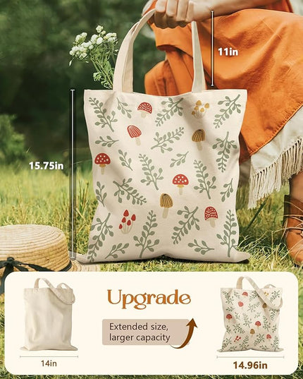 Aesthetic Tote Bag for Girls - with Magnetic Buckle and Zipper Inner Pocket for Women Lady Canvas Cotton Tote Bag