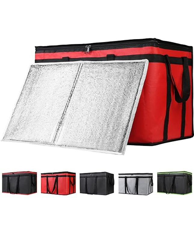 CIVJET Insulated Food Delivery Bag with Hard Bottom, XXX-Large Insulated Reusable Grocery Cooler/Hot Bags, Tote Bag for Shopping/Travel, Red, 1-Pack