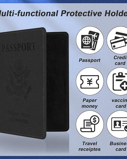 Passport Holder for Travel, 2 PCS Passport Holder, Travel Passport Holders Must Haves for Women Men, Passport Cover Passport Wallet Case Holders for Travels Cruise Ship Essentials, Black & Dark Blue