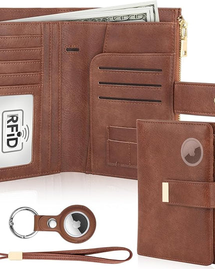 HUANLANG Passport Holder with Airtag for Women/Men, Airtag Passport Wallet for Travel Leather Passport Holder RFID Blocking,Travel Passport Walelt with Credit Card Holder