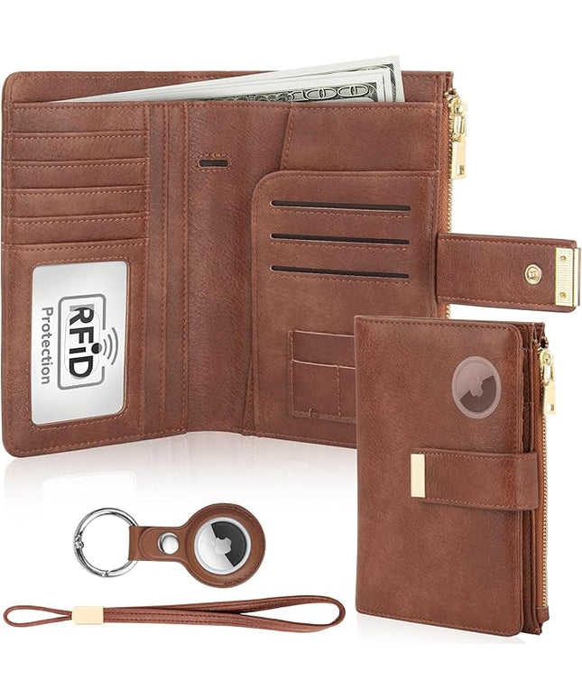 HUANLANG Passport Holder with Airtag for Women/Men, Airtag Passport Wallet for Travel Leather Passport Holder RFID Blocking,Travel Passport Walelt with Credit Card Holder