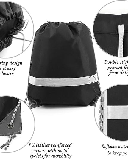 BeeGreen Drawstring Backpack Bags 20,30,50 Packs Reflective String Bags for Gym Sport Trip Cinch Sack DIY for Women Men