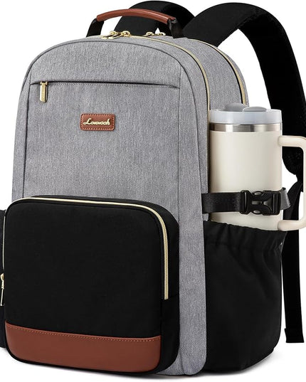LOVEVOOK Laptop Backpack for Women with Pouch Pocket for Large Capacity Cup,15.6 Inch Teacher Nurse College Work Backpack Purse,Waterproof Laptop Bag Computer Back Pack for Travel, Grey-Black-Brown