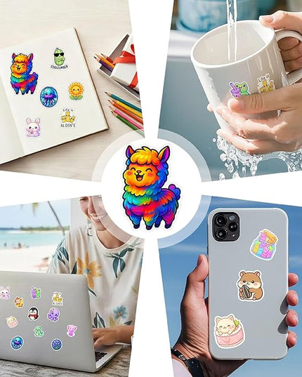 100 PCS Cute Kawaii Stickers Pack Vinyl Waterproof Adorable Food Animal Cartoon Decals Hard Hat Bumper Car Water Bottle Scrapbook Laptop Gift for Men Women Birthday