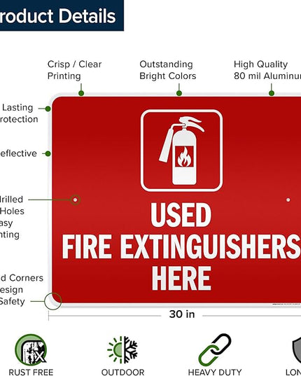 Used Fire Extinguishers Here Sign, 24x30 Inches, 3M EGP Reflective .080 Aluminum, Fade Resistant, Made in USA by My Sign Center