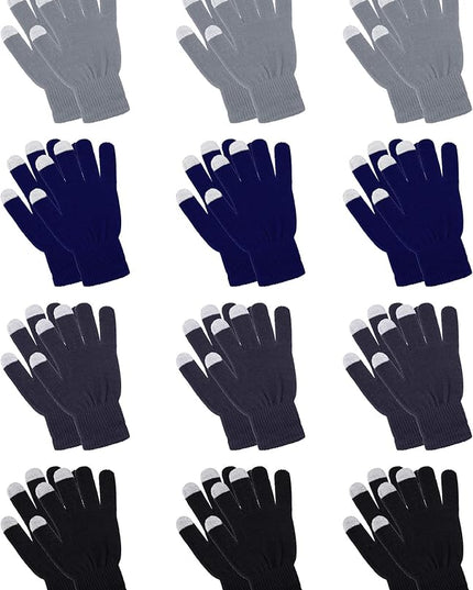 Pangda 12 Pairs Winter Touch Screen Gloves for Men Women Stretch Knitted Texting Gloves Warm Windproof Solid Color Mittens