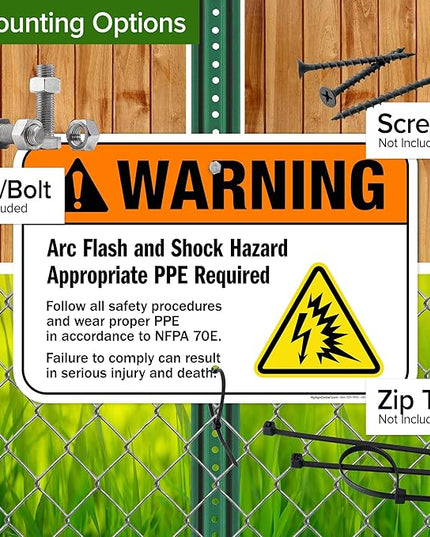 Warning Arc Flash And Shock Hazard Appropriate PPE Required Sign, 12x18 Inches, Rust Free .063 Aluminum, Fade Resistant, Made in USA by My Sign Center