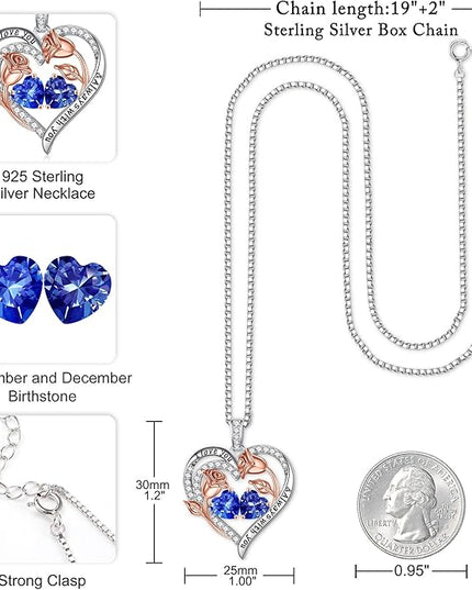 Iefil Christmas Gifts for Women Wife - 925 Sterling Silver Rose Heart Birthstone Necklace Birthday Anniversary Jewelry Gifts for Her Wife Mom Daughter