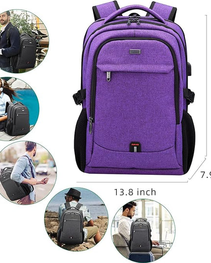 DUSLANG 17 Inch Laptop Backpack for Travel Water Resistant College Backpack for Women Laptop Bag with USB Charging Port Work Backpack,Purple