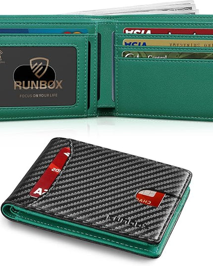 RUNBOX Wallet for Men Slim 11 Credit Card Holder Slots Leather RFID Blocking Small Thin Men's Wallet Bifold Minimalist Front Pocket Large Capacity Gift Box
