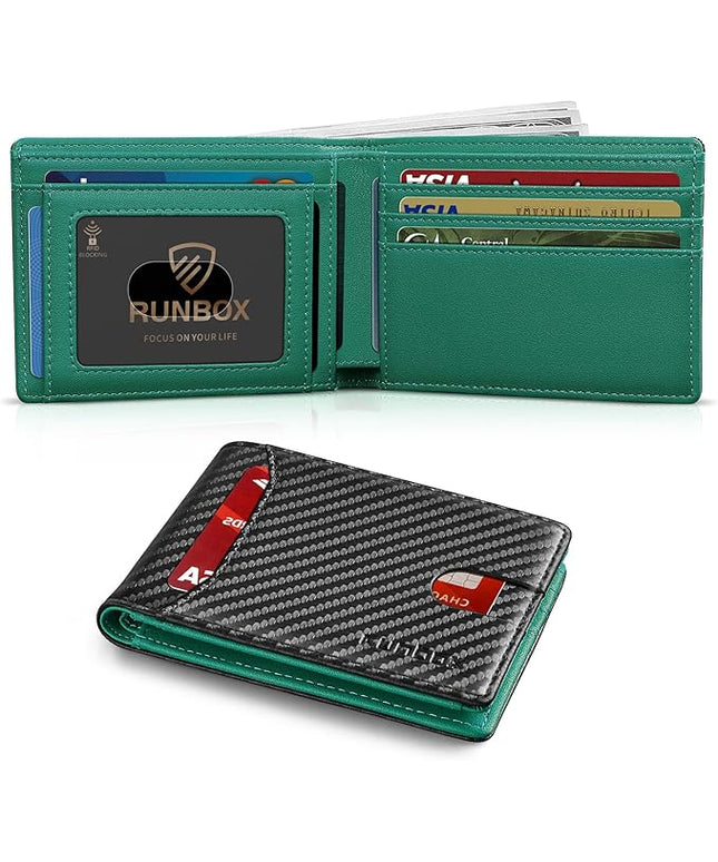 RUNBOX Wallet for Men Slim 11 Credit Card Holder Slots Leather RFID Blocking Small Thin Men's Wallet Bifold Minimalist Front Pocket Large Capacity Gift Box