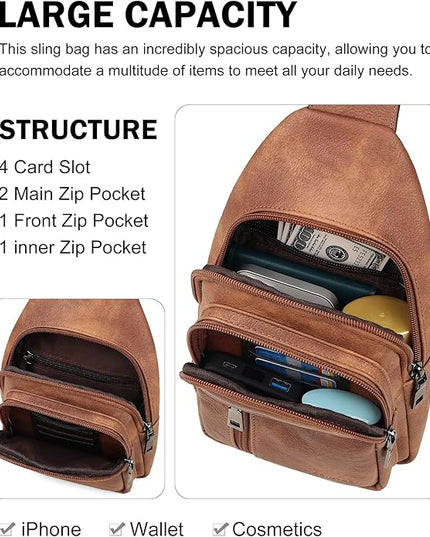 MASINTOR Sling Bag for Women - Crossbody Bags Fanny Pack with Vegan Leather - Adjustable Sling Backack for Travel